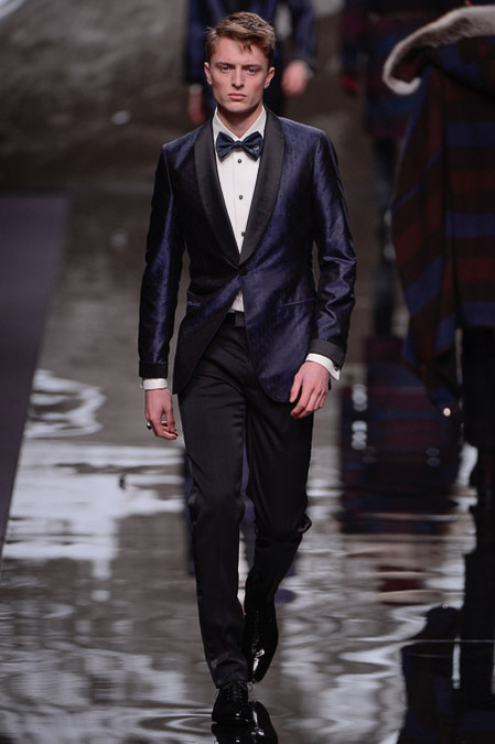 Louis Vuitton Fall 2013 Men. blue tuxedo with trench coat